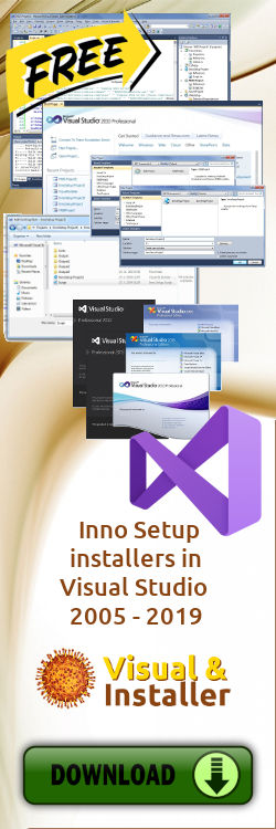 Visual & Installer - Visual Studio 2005 - 2019 addin for creating Inno Setup installers